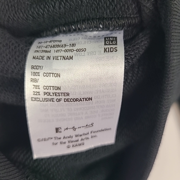 Uniqlo Kaws x Andy Warhol Youth Sweatshirt Unisex Black Cotton Graphic Sz 5-6 - Picture 4 of 7